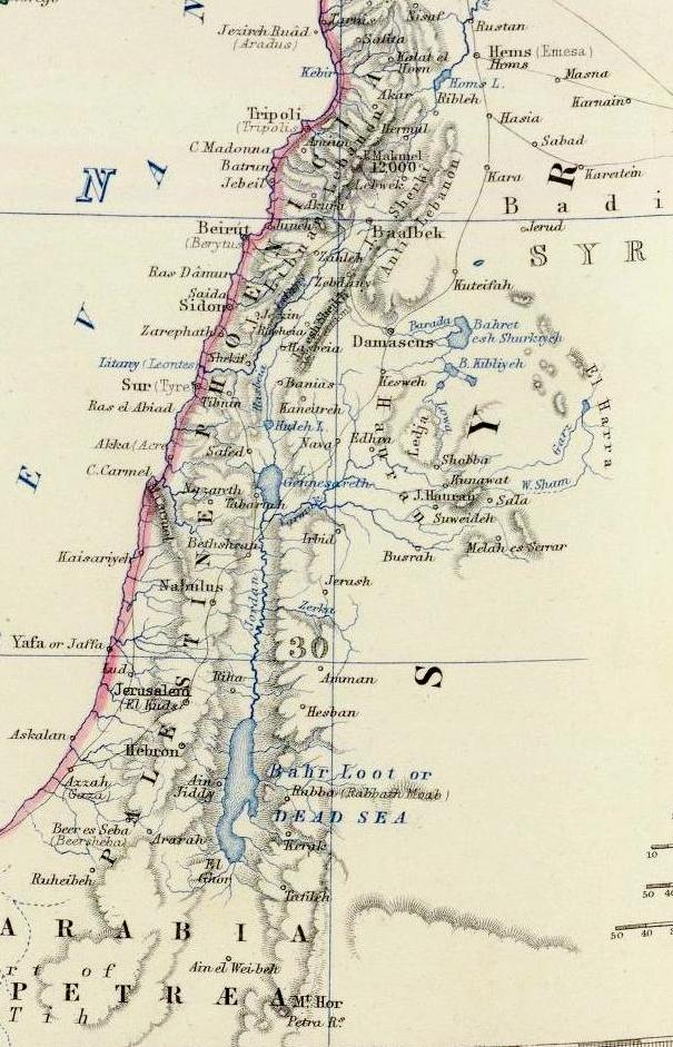 ארץ ישראל במפה שצייר אלכסנדר ג'והנסטון ב-1861